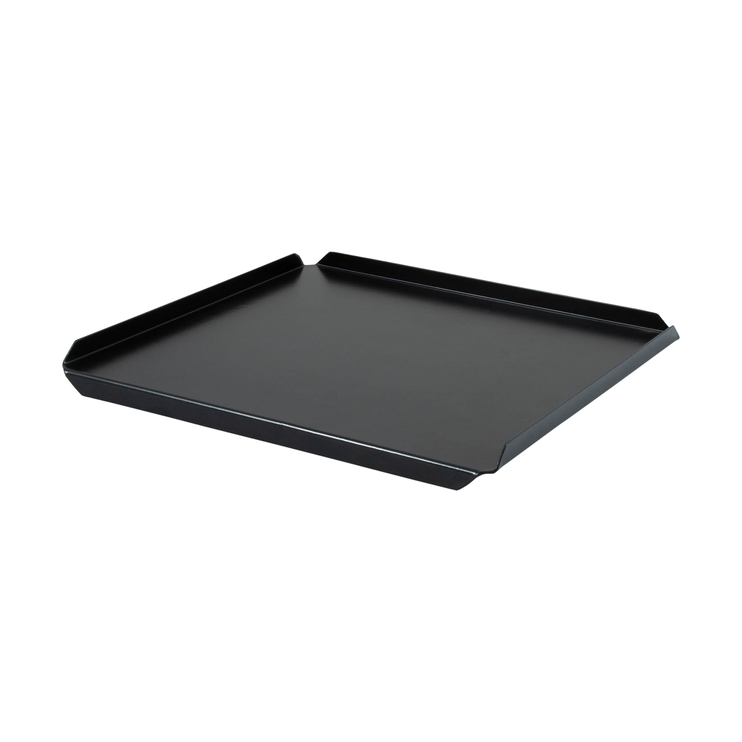 Zwart matte gebaksplaat 30x30 cm met 3 opgezette kanten en 1 kant naar beneden