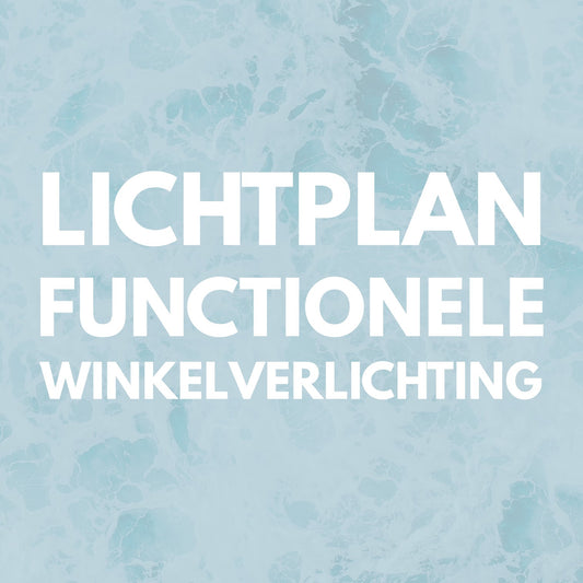 Blauwe achtergrond met de tekst "Lichtplan functionele winkelverlichting"
