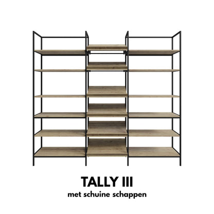 Presentatiekast TALLY III | zwart & eiken schappen