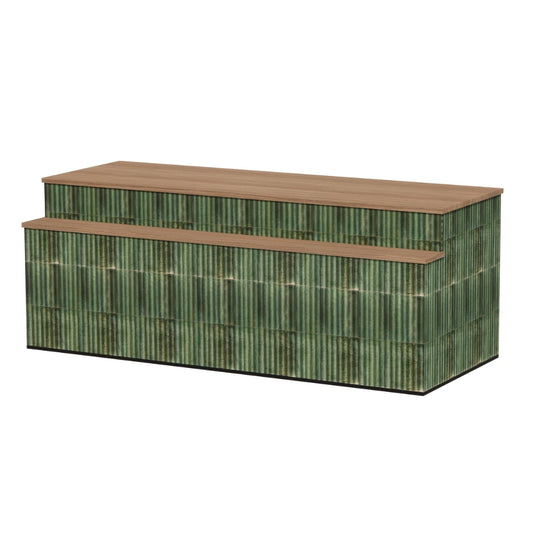 Gelaagde 2-laags DONNY toonbank met smaragdgroene tegels en een toffee walnoot bovenblad.
