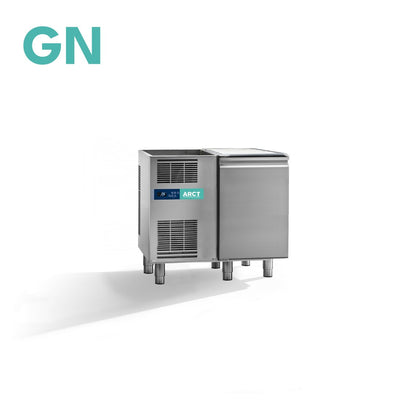 Rvs koelwerkbank met 1 deur, zonder werkblad, compact en stekkerklaar, frontpaneel met bedieningsdisplay.