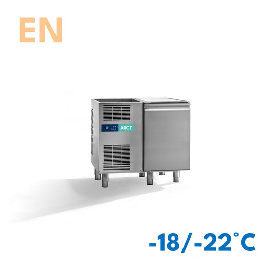 RVS vrieswerkbank met één deur, zonder werkblad, voorzien van koelunit en digitale display, stekkerklaar.