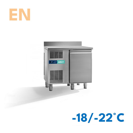 Vrieswerkbank | 1 deurs EN | werkblad met opstaande rand | stekkerklaar - Stainless steel single-door freezer workbench with raised edging and ventilation panel.