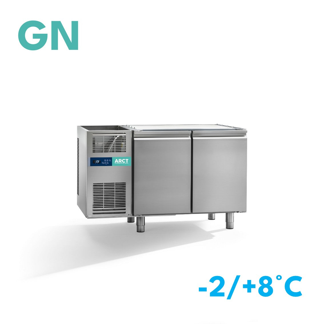 Roestvrijstalen dieptekoelwerkbank met 2 deuren, zonder werkblad, stekkerklaar, temperatuurdisplay.