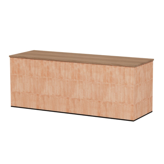Design TONNY toonbank met terracotta tegels en een bovenblad van toffee walnoot.
