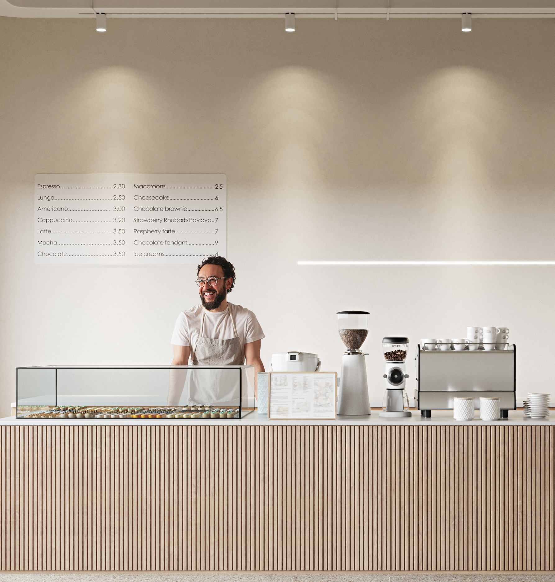 Design toonbank balie TONNY op maat gemaakt. Als winkelinterieurbouwer maken wij design toonbanken voor winkels zoals bakkerijen en kledingwinkels, maar bijvoorbeeld ook voor kapsalons en schoonheidssalons. Van luxe visgraat tot een industrieel design, jij stelt jouw toonbank samen. Winkelinrichting met een PAUW effect | PEACK interior