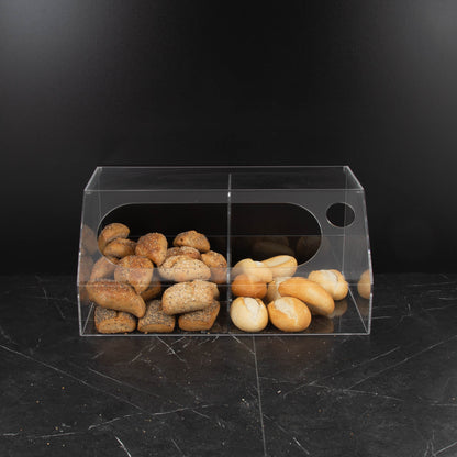 Plexiglas verdeler in een broodpresentatie bak met kleinbrood