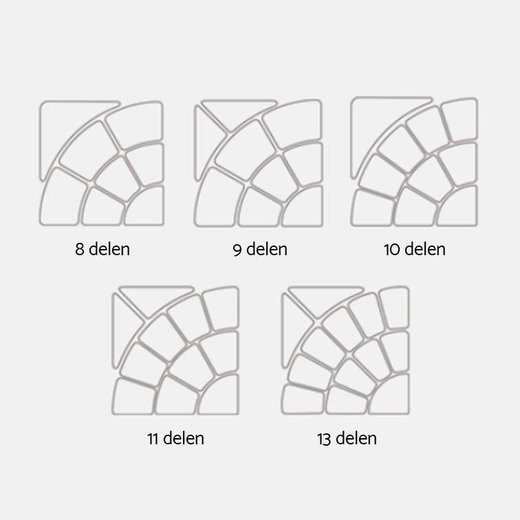 Overzichtfoto van toonbankschalen set: 8, 9, 10, 11 en 13 delen